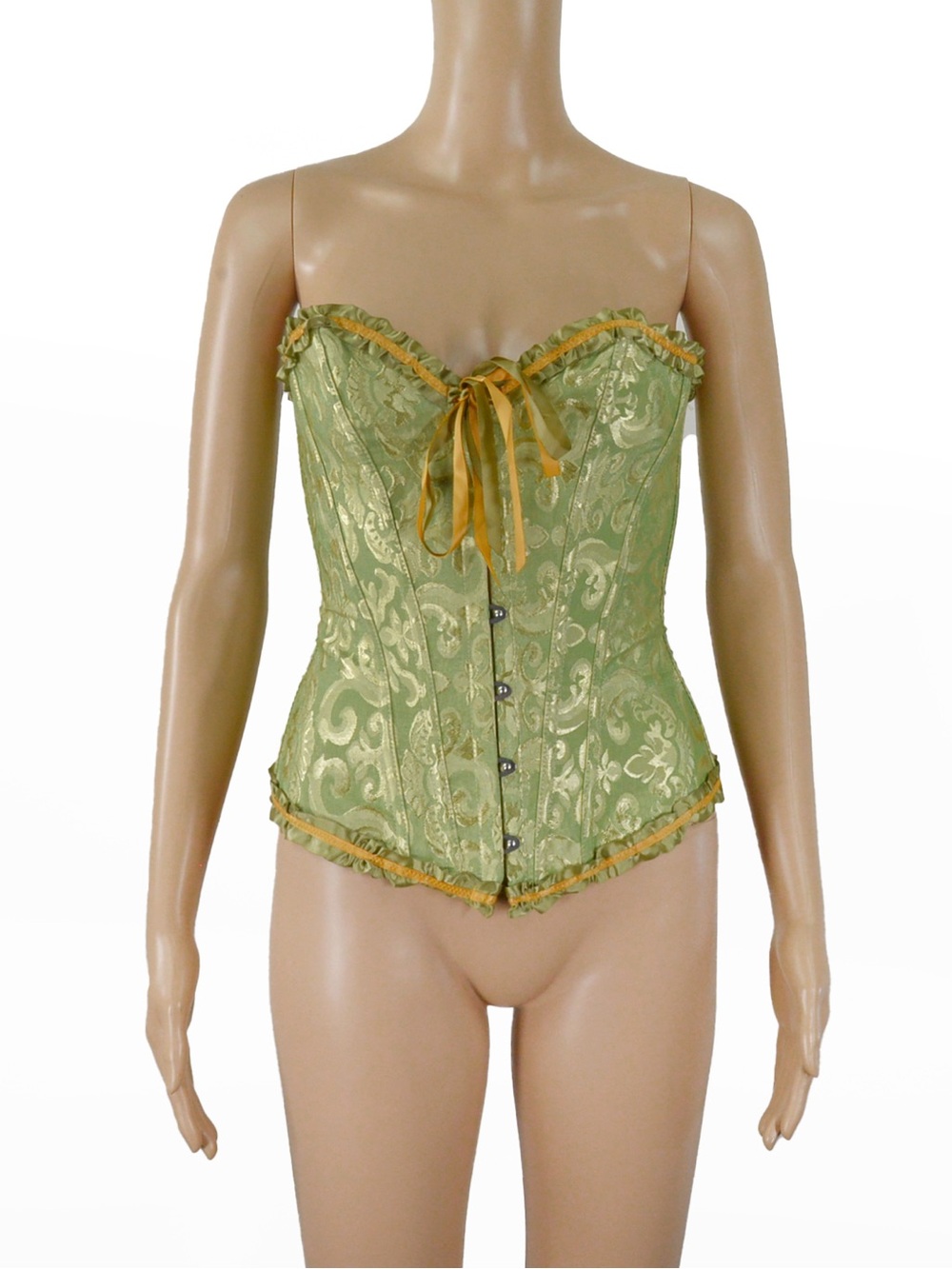 Vintage Green Baroque Floral Fairy Steel Bone Corset Top